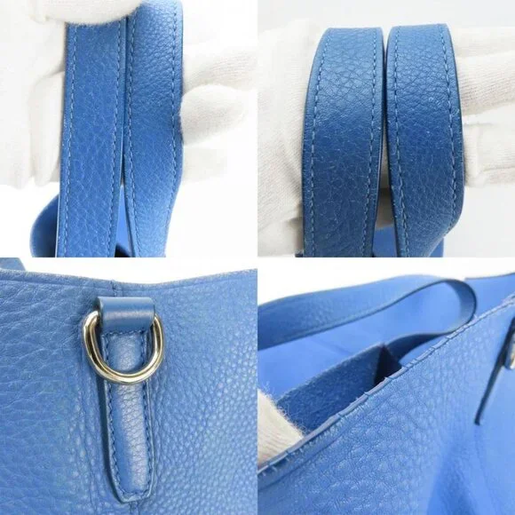 Prada Tote Leather Blue Silver Hardware 2-Way Shoulder Simple Large Capacity - Picture 6 of 9